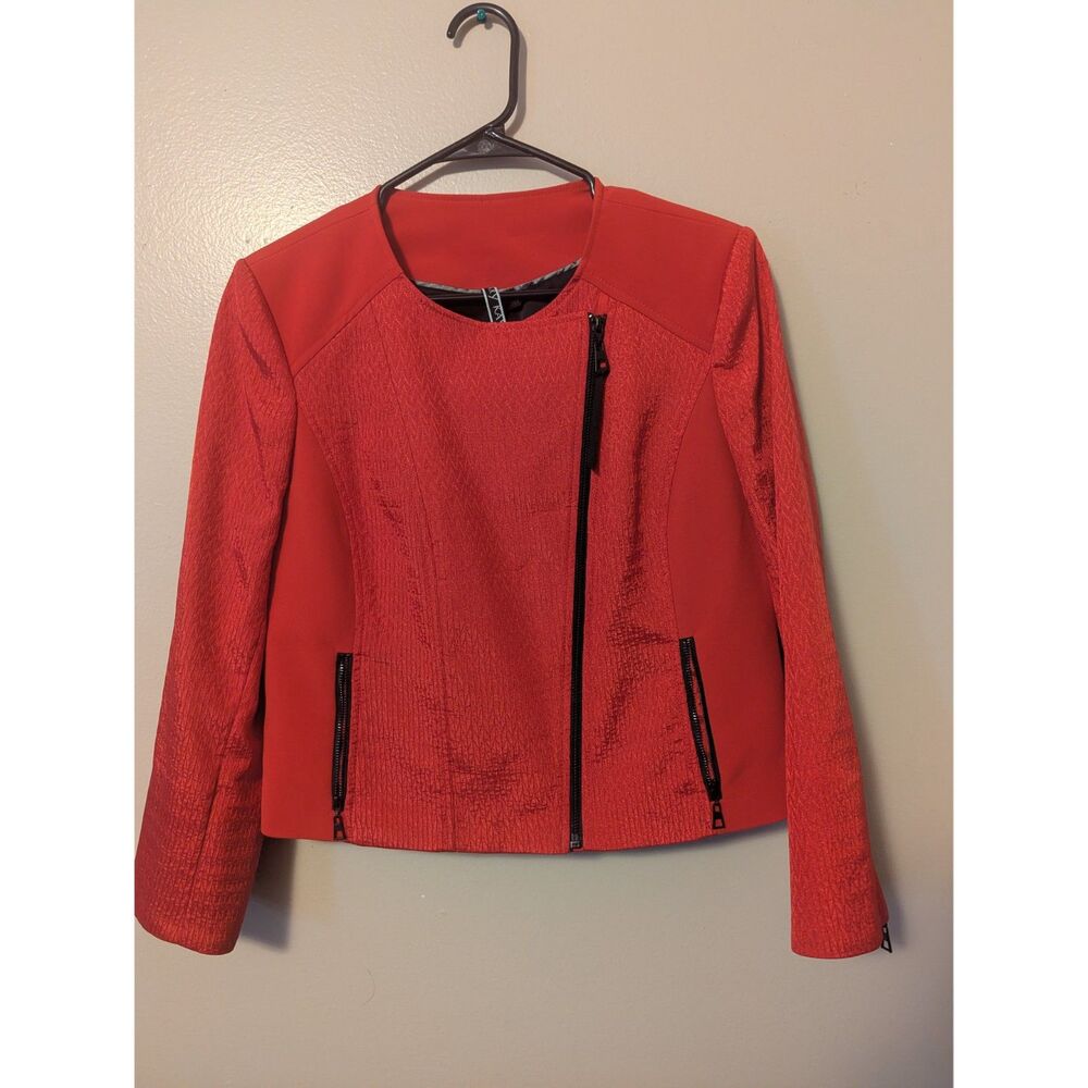Mary Kay Red Asymmetrical Zip Blazer, Medium
